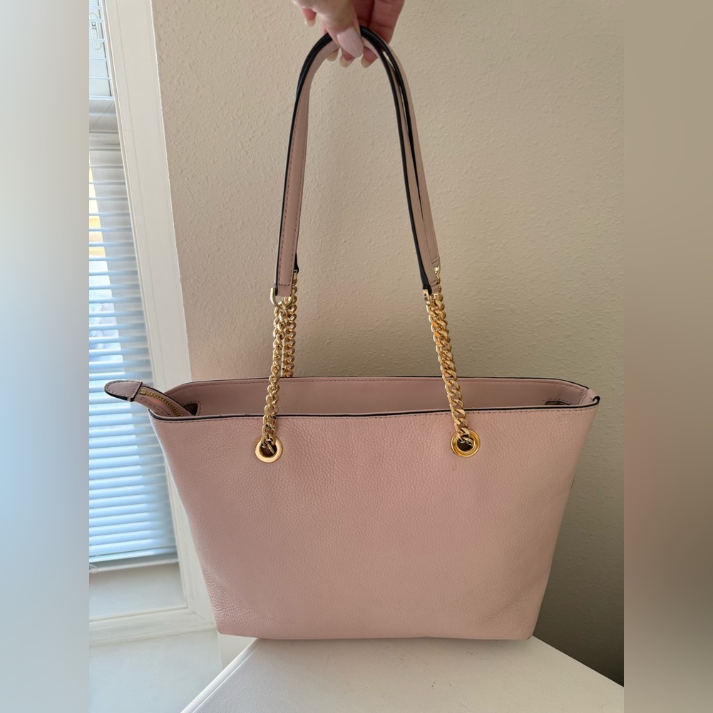 MICHAEL KORS Jet Set Item Leather Medium Front Zip Chain Tote Powder Blush - Picture 2 of 11